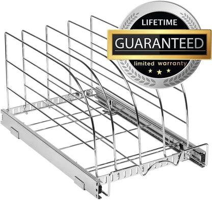 Pull Out Organizer for Bakeware, Cutting Board and Trays, 8.5"W x 21"D | Stores Cutting Board and Trays, Adjustable Dividers, Heavy Duty, Lifetime Limited Warranty - For Narrow Cabinet Spaces