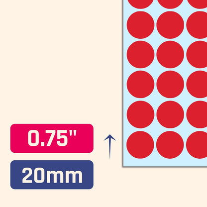 3/4" Round Colored Dot Stickers Labels - 10 Colors
