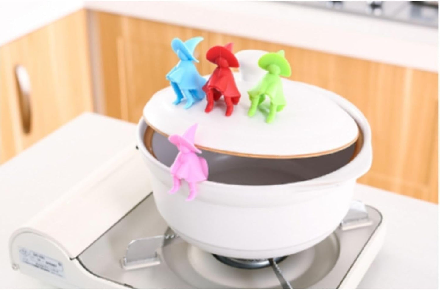 4 Pcs Pot Lid Lifter Silicone Spill Proof Lid Lifter Splash-Proof Steam Release Pan pot lid lifter Kitchen Tool Decoration Pot Lid & Cute Kitchen Accessories (Blue)