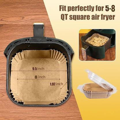 7.5 Inch Air Fryer Parchment Paper Liners Square,150 Pcs Non-stick &Oil-proof Air Fryer Liners Disposable for 2-5 QT Frying,Baking,Roast