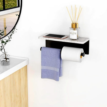 Toilet Paper Holder with Natural Marble Shelf for Bathroom Washroom,Wall Mounted Tissue Holder Suitable for Mega Roll (Brushed Nickel,Small 6.7 * 4.3 in)