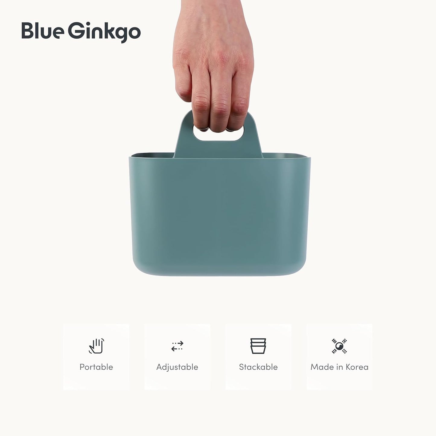 BLUE GINKGO Stackable Organizer Caddy, Rectangle, White, Made in Korea | Portable. Adjustable. Home, Office & School Storage.