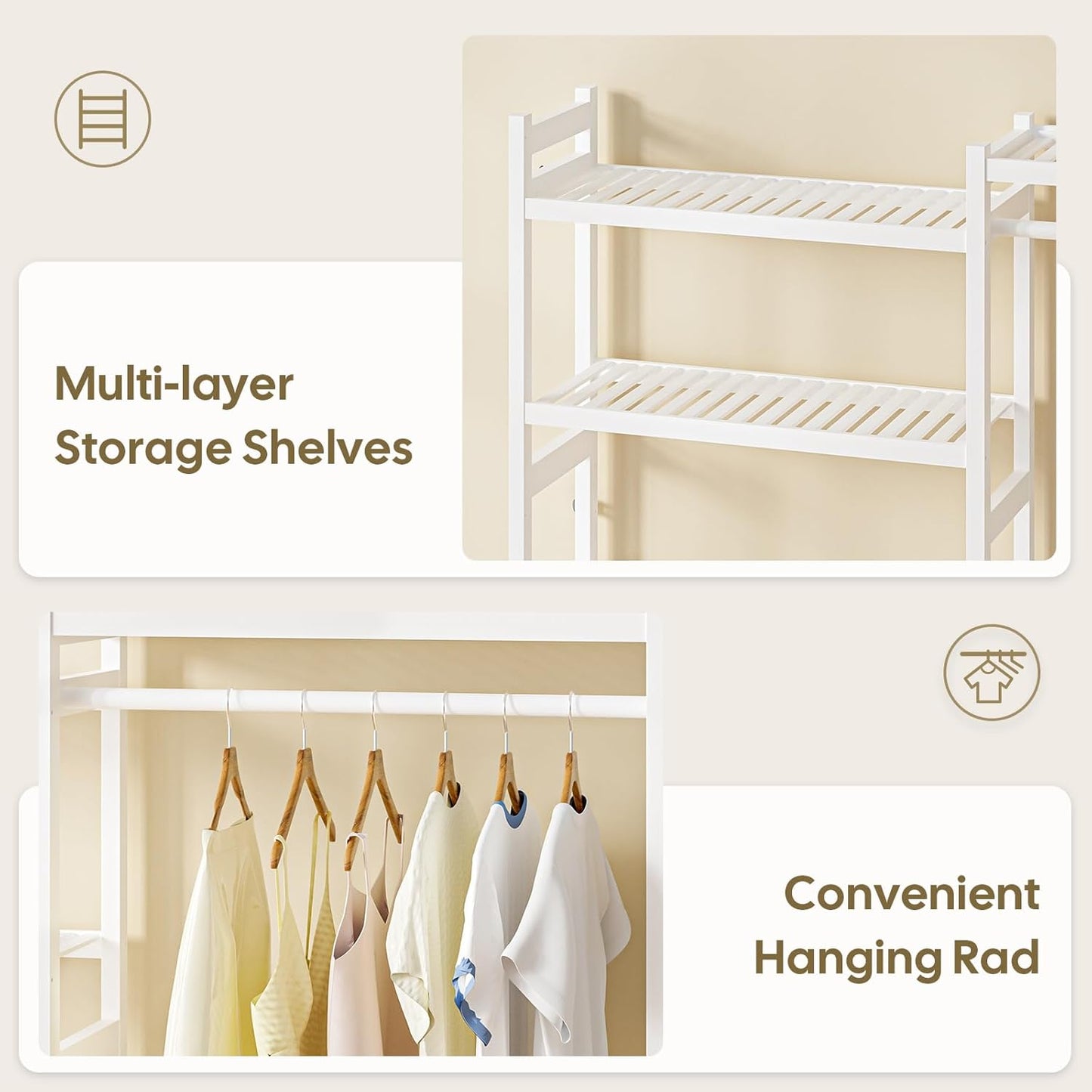 Cozivolife Over The Washer Dryer Storage Shelf: Bamboo 5 Tiers (Natural) | Laundry Room Drying Rack with Adjustable Shelves and 4 Hooks - Space Saver Organizer for Hanging Clothes and Towels