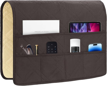 Couch Armrest Organizer Remote Control Holder Bedside Caddy with 6 Pockets, Non-Slip Armchair Caddy Sofa Armrest Organizer for Tv Remote Control, Magazine, Cell Phone, Beige