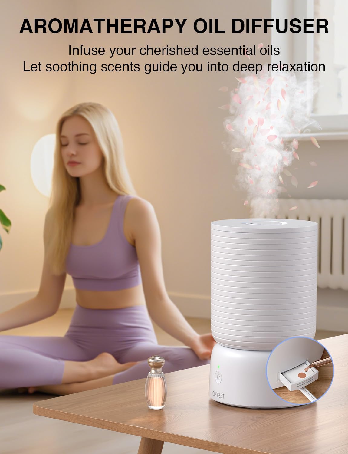 CLEVAST Humidifiers for Bedroom - Smart 1 Gal Cool Mist Top Fill Humidifier with Essential Oil Diffuser, Quiet Operation for Baby Nursery, Home, Office, Room