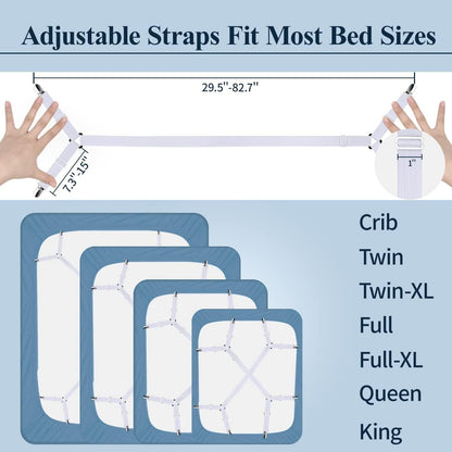 Sopito Sheet Straps, Adjustable Bed Sheet Suspenders Max Stretch from 29.5 in to 82.7 in Compatible for Crib to King Size Bed, Non Slip Holder Fasteners Clips, 2pcs/Black