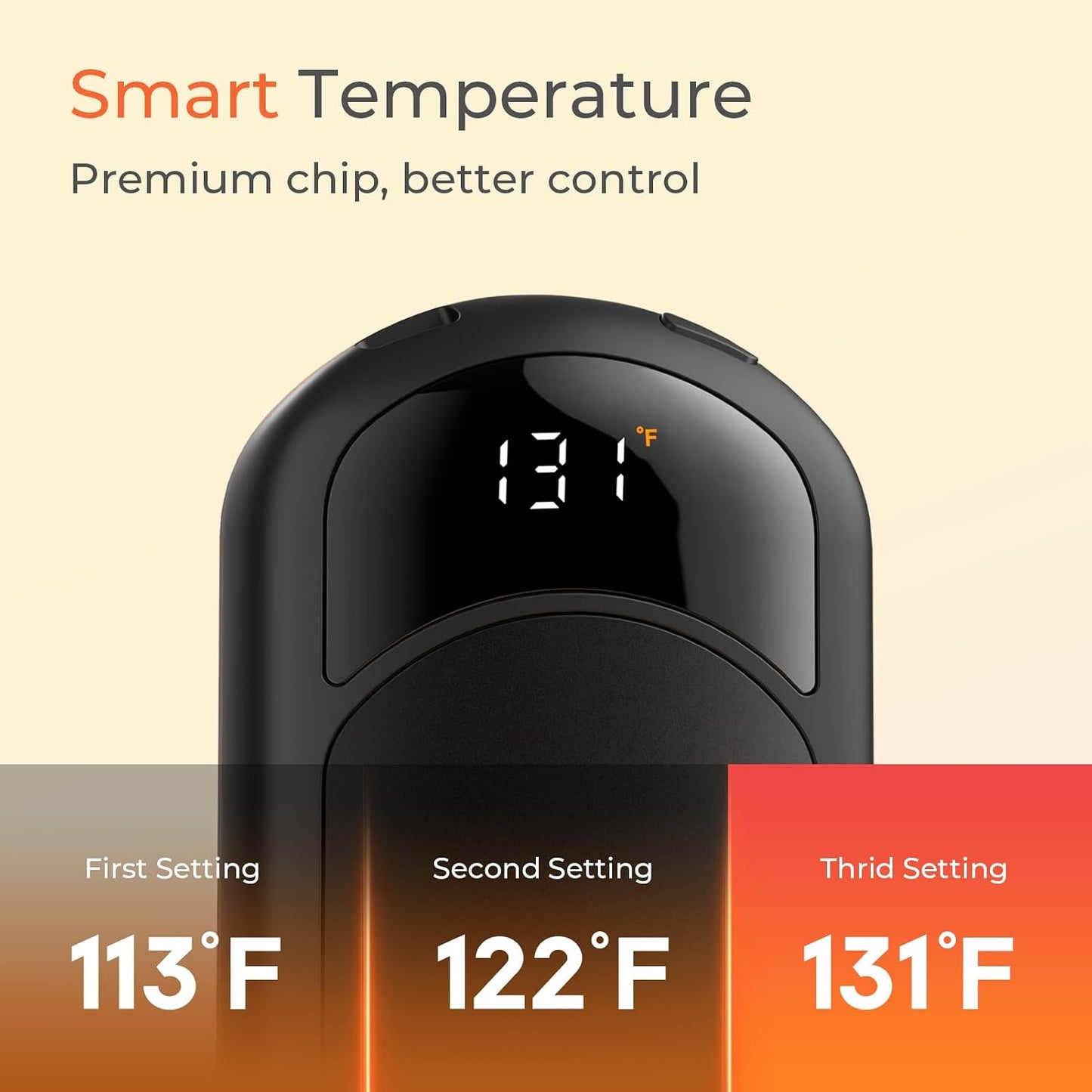 Electric Hand Warmers Rechargeable, 104–131°F with Temp & Battery Display, 3 Heat Levels, Fast Heating, Smart Temp Control, Pocket-Size, Fits in Gloves, Gifts for Women & Men