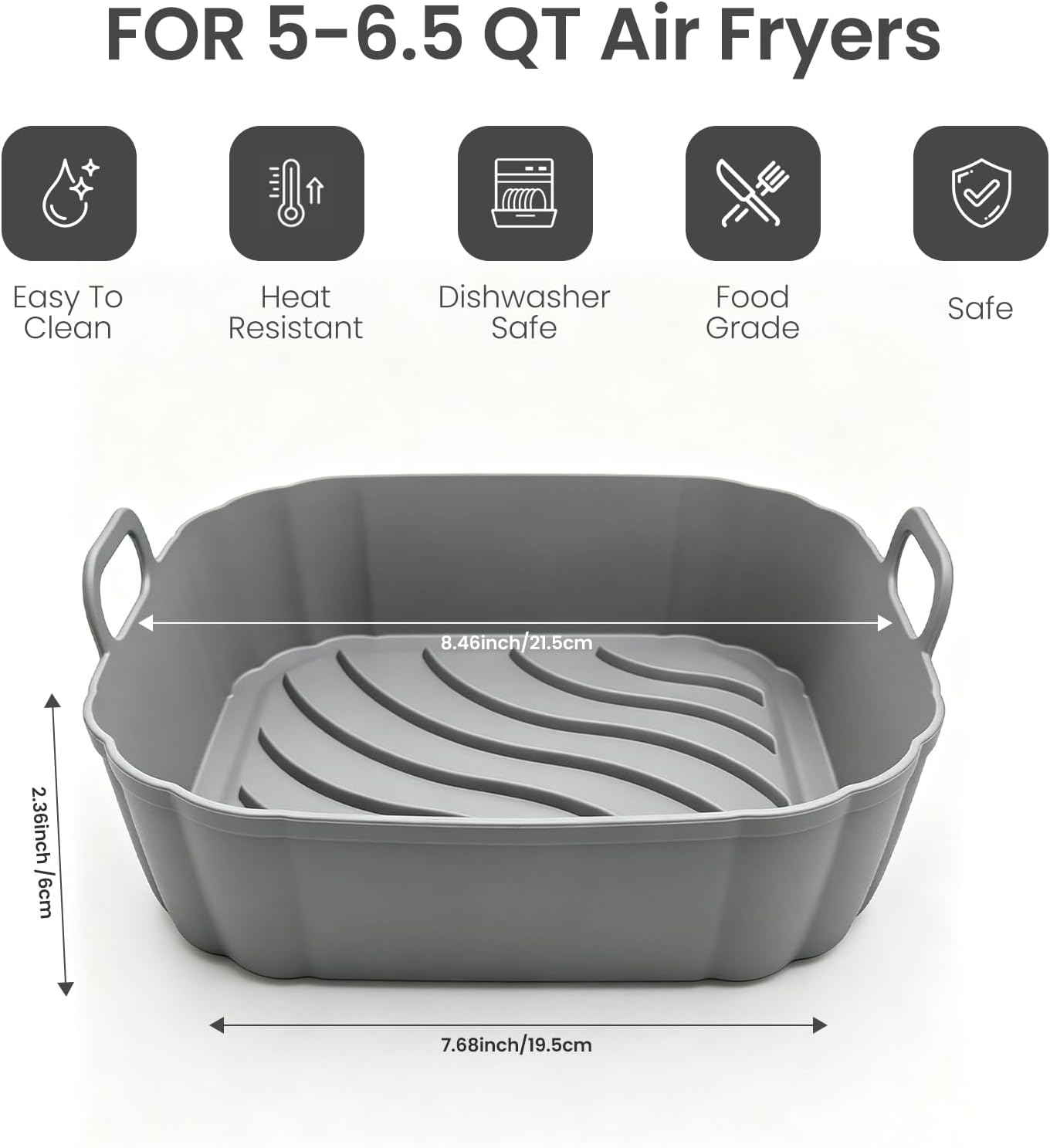 Redfly 2 Pack Silicone Air Fryer Liners,Square Reusable to 8.5in Air Fryer | Compatible with Ninja AF141 181、COSORI 5-6.5 QT Non-Stick Basket Inserts,Silicone Mat Bowl Air Fryer Accessories Kitchen