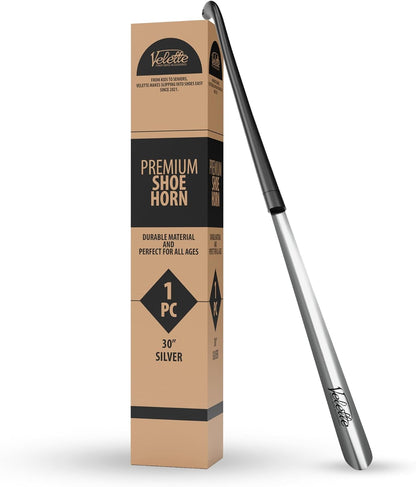 Extra Long Shoe Horn - 30 Inch Stainless Steel for Seniors | Extended Handle, Heavy Duty Metal, Standing Use, Fits Boots & Dress Footwear, Men and Women, Elderly, Tall