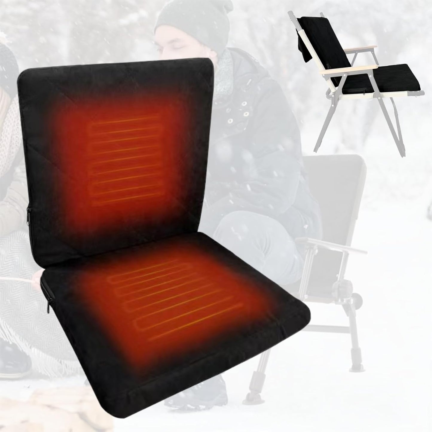 Heated Seat Cushion Foldable Memory Foam Heated Seat Pad with 3 Level Heating for Camping Fishing Office Chair Stadium Seats (Power Supply Not Included) (Artificial Suede)(L-Shape)