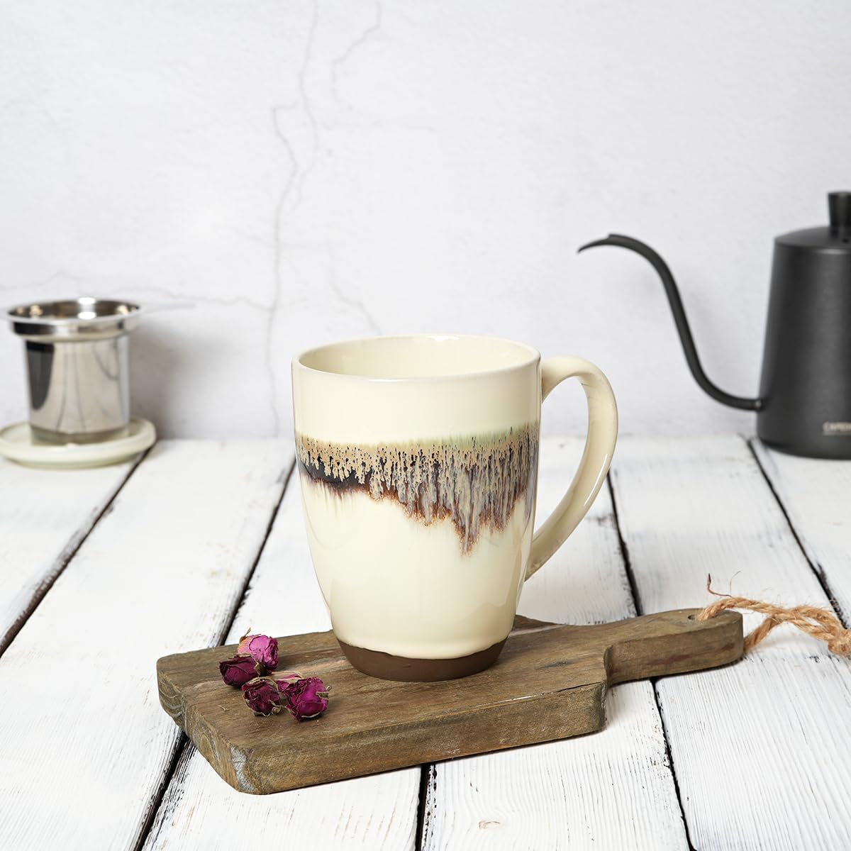 Bosmarlin Ceramic Tea Cup with Infuser and Lid, 13.5 Oz, Loose Leaf Tea Steeper Mug with Strainer, Microwave and Dishwasher Safe, Reactive Glaze (13.5 Oz, Pale Green)