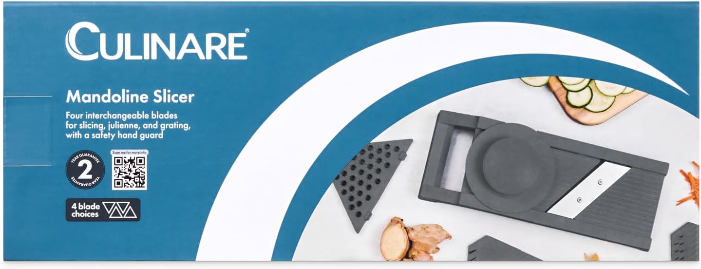 Culinare Multi-Blade Mandoline Slicer, Vegetable, Cheese Chopper and Grater, 4 Interchangeable Blades, Safety Guard, Non-Slip Base