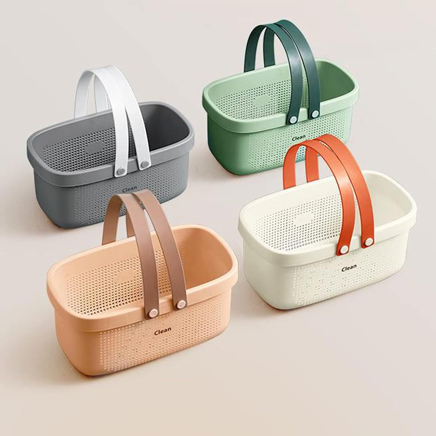 JiatuA Plastic Storage Basket with Handle Portable Shower Caddy Tote Organizer Basket Bin for Bathroom Kitchen Dorm Room Bedroom, Green | Sturdy Drainage Large Capacity Organizer Basket with Silicone Handles for Bathroom Kitchen Bedroom College Dorm