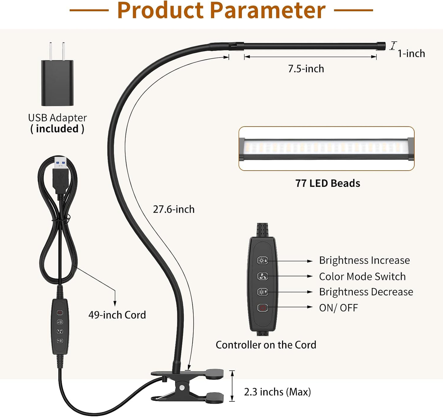 iZELL LED Desk Lamp for Home Office with Clamp [77 LEDs Light 3 Color Modes & 10 Brightness Levels] Flexible Gooseneck Book Lights, Easy Clip on Reading Headboard