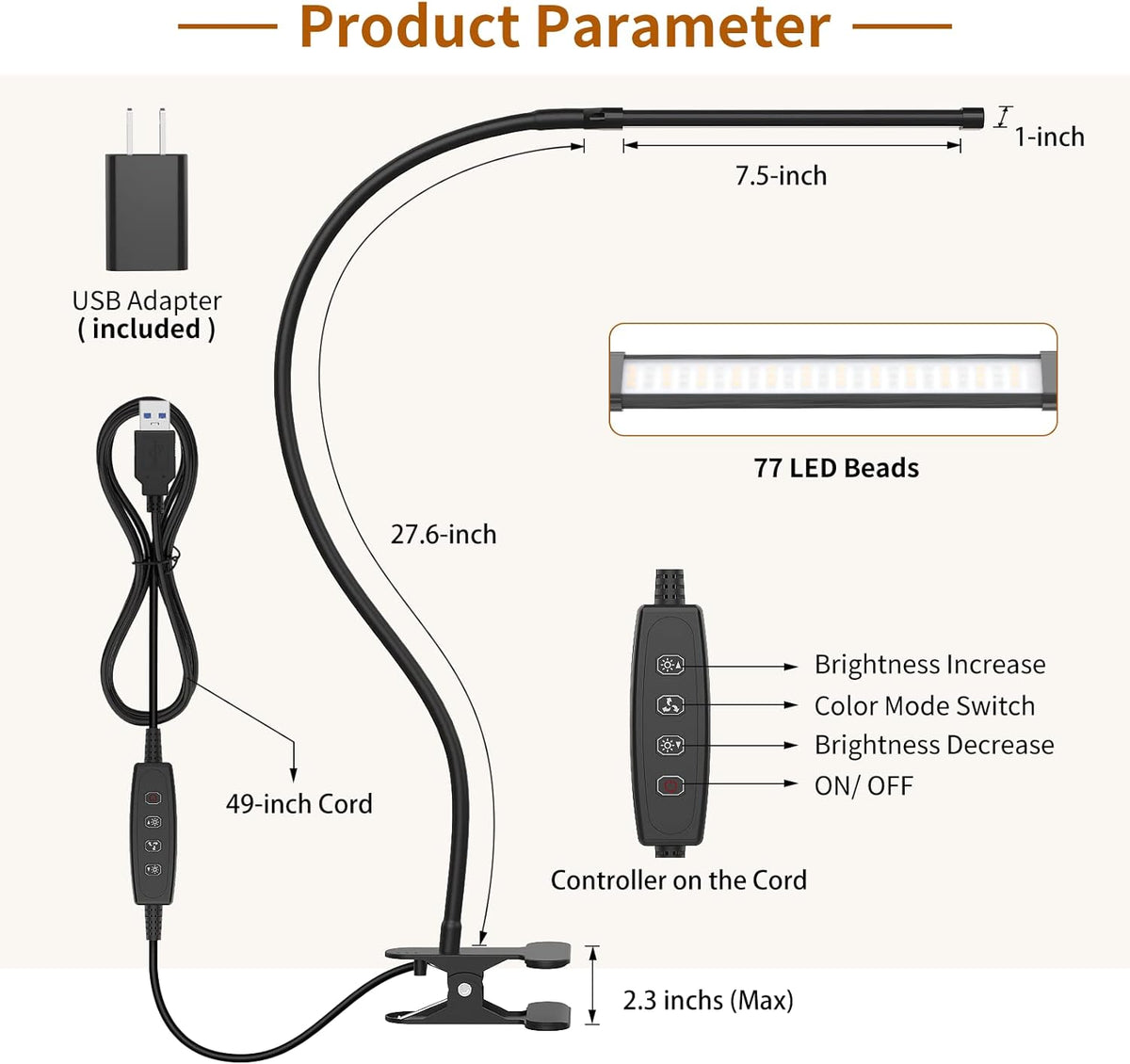 iZELL LED Desk Lamp for Home Office with Clamp [77 LEDs Light 3 Color Modes & 10 Brightness Levels] Flexible Gooseneck Book Lights, Easy Clip on Reading Headboard