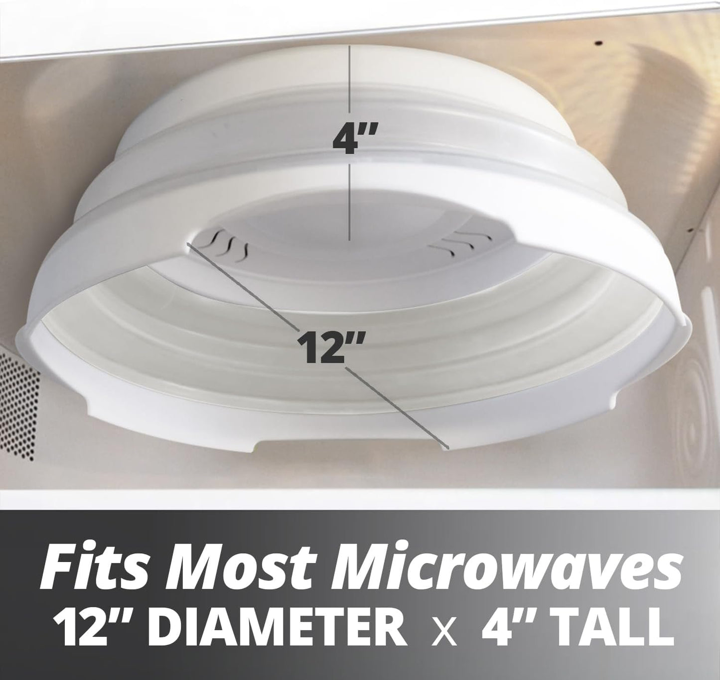 HOVER COVER Magnetic Microwave Splatter Cover - 12-Inch Collapsible - Gray | High Power, Stronger Magnetic Grip, BPA-Free Lid, Vented Plate Guard with Steam Vents, Dishwasher Safe, Space-Saving Storage