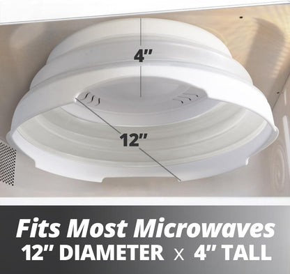 HOVER COVER Magnetic Microwave Splatter Cover - 12-Inch Collapsible - Gray | High Power, Stronger Magnetic Grip, BPA-Free Lid, Vented Plate Guard with Steam Vents, Dishwasher Safe, Space-Saving Storage