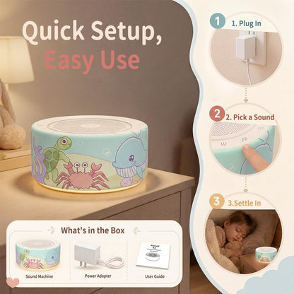 Kipcush White Noise Machine for Baby & Adults, 30 Soothing Sounds, Sleep Sound Machine with 8 Color Night Light, Memory Function, White Noise for Sleeping, Nursery, Office, Travel & Relaxation