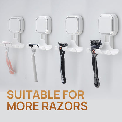Razor Holder for Shower 2 Pack, Powerful Vacuum Suction Cup Hook for Towel, Loofah, Razor, Squeegee, Damage-Free Wall Shower Hook, Shaver Holder for Bathroom, Easy to Install and Reuse, Black