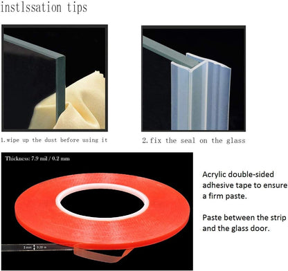 Shower Glass Door Seal Strip, 120 Inch Silicone Soft Shower Door Sweep to Stop Leaks, Frameless Seal Strip