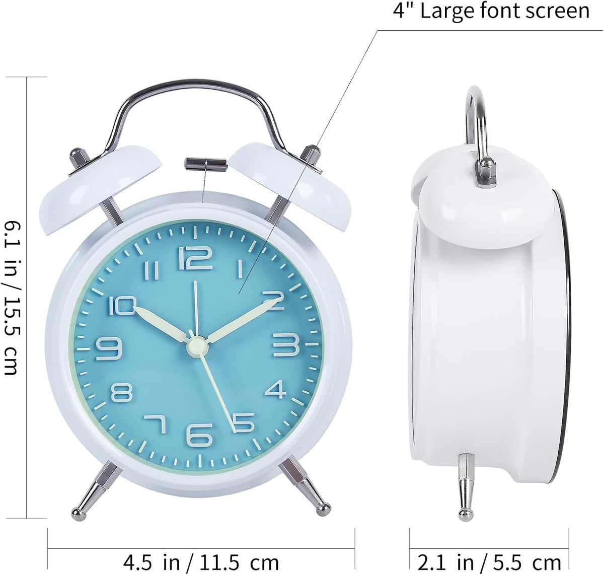 pxy Loud Alarm Clock for Heavy Sleepers 3D Dial Battery Operated (Battery Include), 4" Super Silent Analog Alarm Clock for Kids with Night Light PT260 Silver OrangePT505 Green White