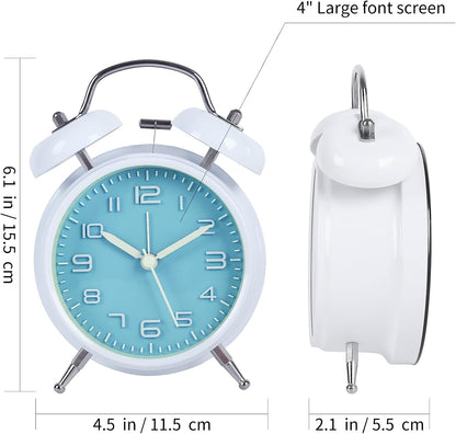 pxy Loud Alarm Clock for Heavy Sleepers 3D Dial Battery Operated (Battery Include), 4" Super Silent Analog Alarm Clock for Kids with Night Light PT260 Silver OrangePT505 Green White