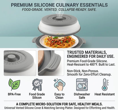 Anti-Scald Splatter Cover, Collapsible Vented Lid & Base, Fits 11" Plates | BPA-Free, Dishwasher Safe, Steam Vents for Even Heating. Collapsible Design for Easy Storage. Ideal for Meal Prep & Reheating