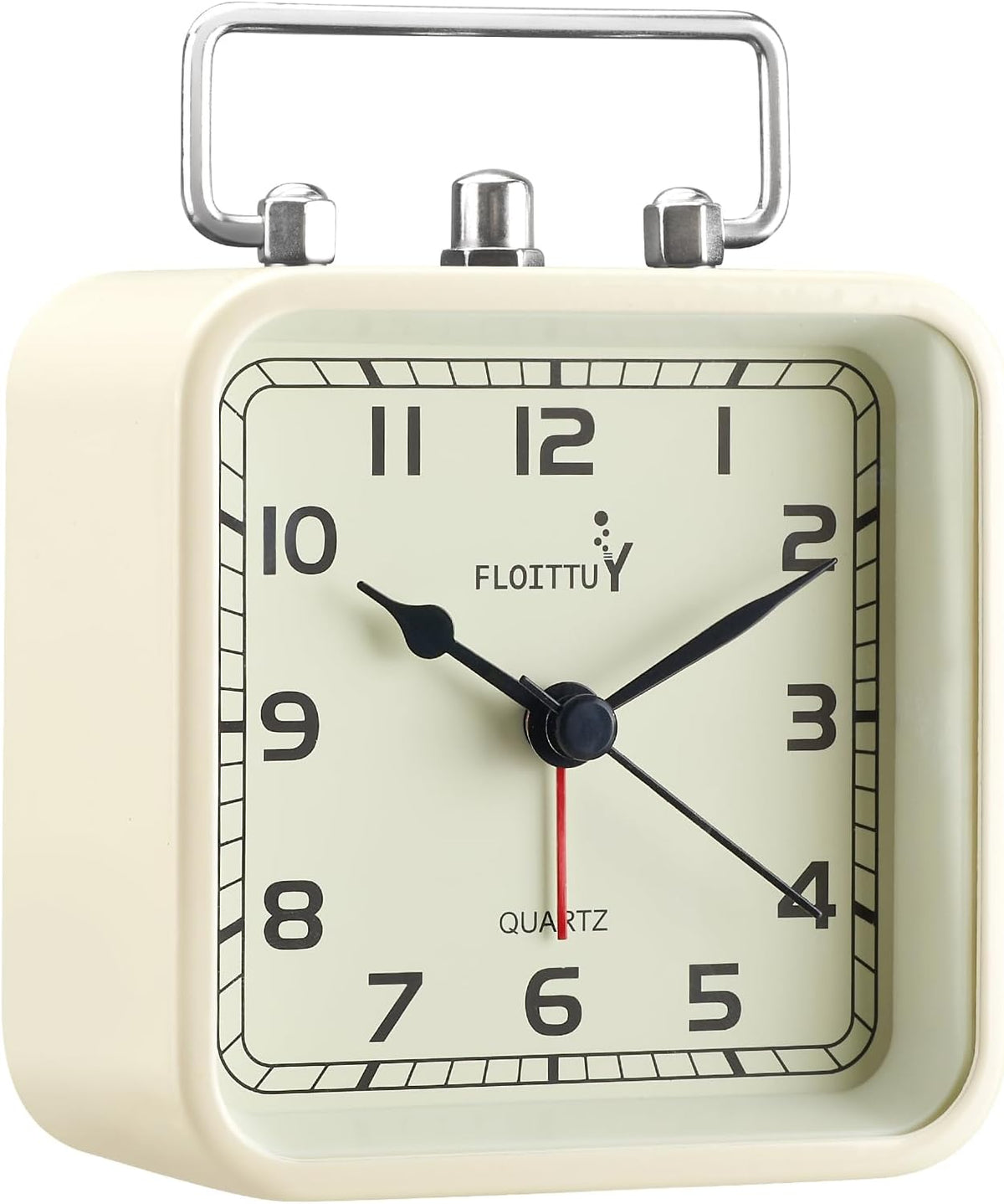 FLOITTUY Square Metal Beep Alarm Clock Silent No Ticking, Snooze and Battery Operated, Night Light and Desk Clock for Bedroom/Travel/Kids, Easy Set(Green)