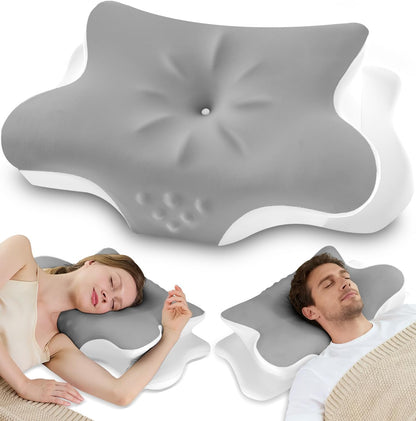 Cervical Neck Pillow for Pain Relief – Ergonomic Memory Foam Pillow for Side Sleeper Contour Orthopedic Bed Pillow for Neck Support with Cooling Cover – Ideal Christmas Birthday Gift for Women Men