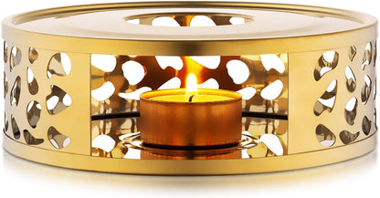 Teapot Warmer, Brushed Stainless Steel Tea Warmer with Tealight Holder, Gold