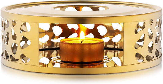 Teapot Warmer, Brushed Stainless Steel Tea Warmer with Tealight Holder, Gold