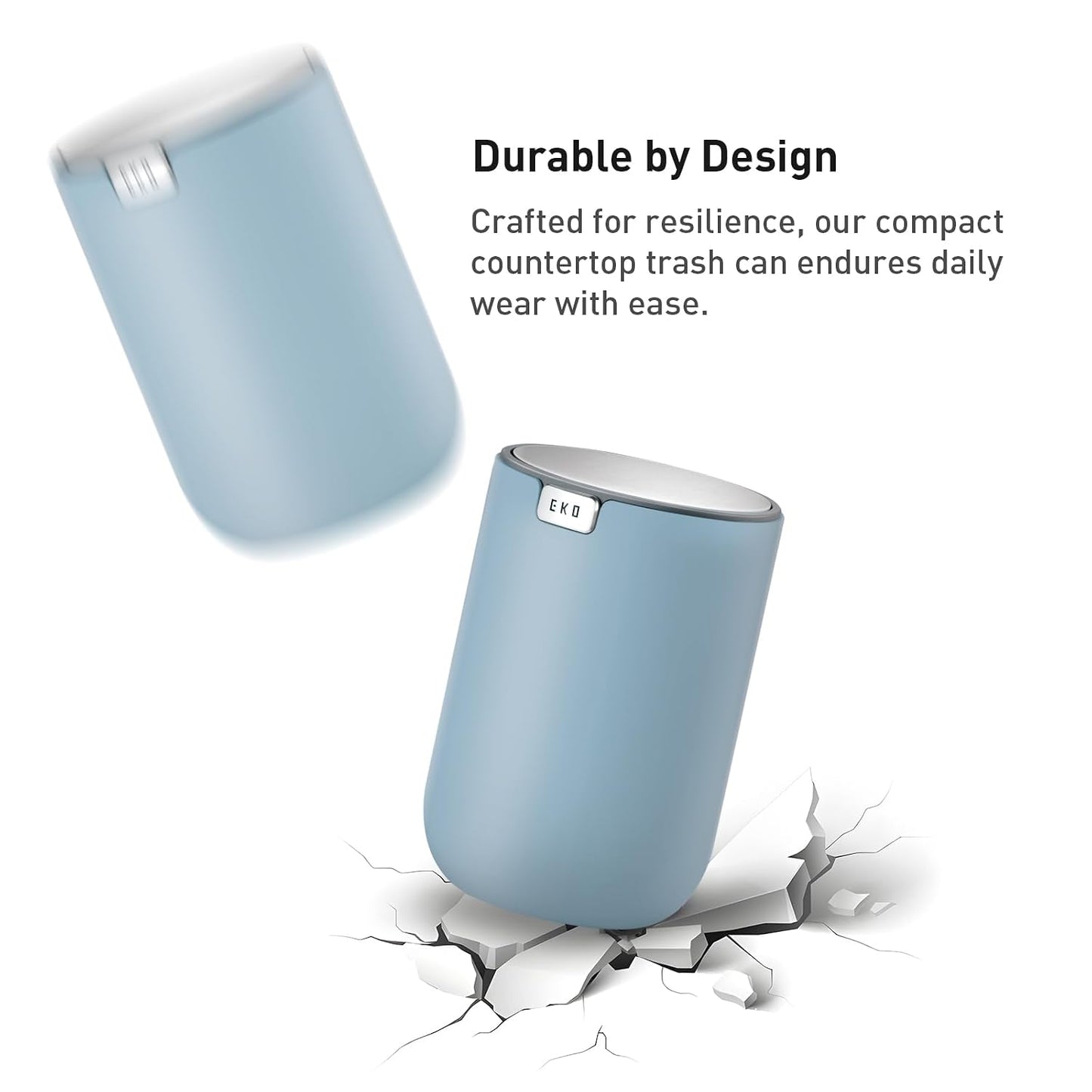 EKO Fandy 0.58 Gal/2.2L Mini Trash Can with Lid, Swing-Top Desktop Trash Can for Bathroom, Countertop, Vanity, Desk or Office, Small Garbage Bin (Blue)