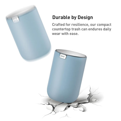 EKO Fandy 0.58 Gal/2.2L Mini Trash Can with Lid, Swing-Top Desktop Trash Can for Bathroom, Countertop, Vanity, Desk or Office, Small Garbage Bin (Blue)
