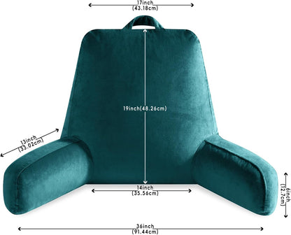 OAISZ Reading Pillow for Sitting in Bed with Shredded Memory Foam, Grey | 19-Inch Back Pillow for Sitting Up in Bed, Extended Arms, Side Pockets, Supportive Adjustable Pillow Removable Washable Cover