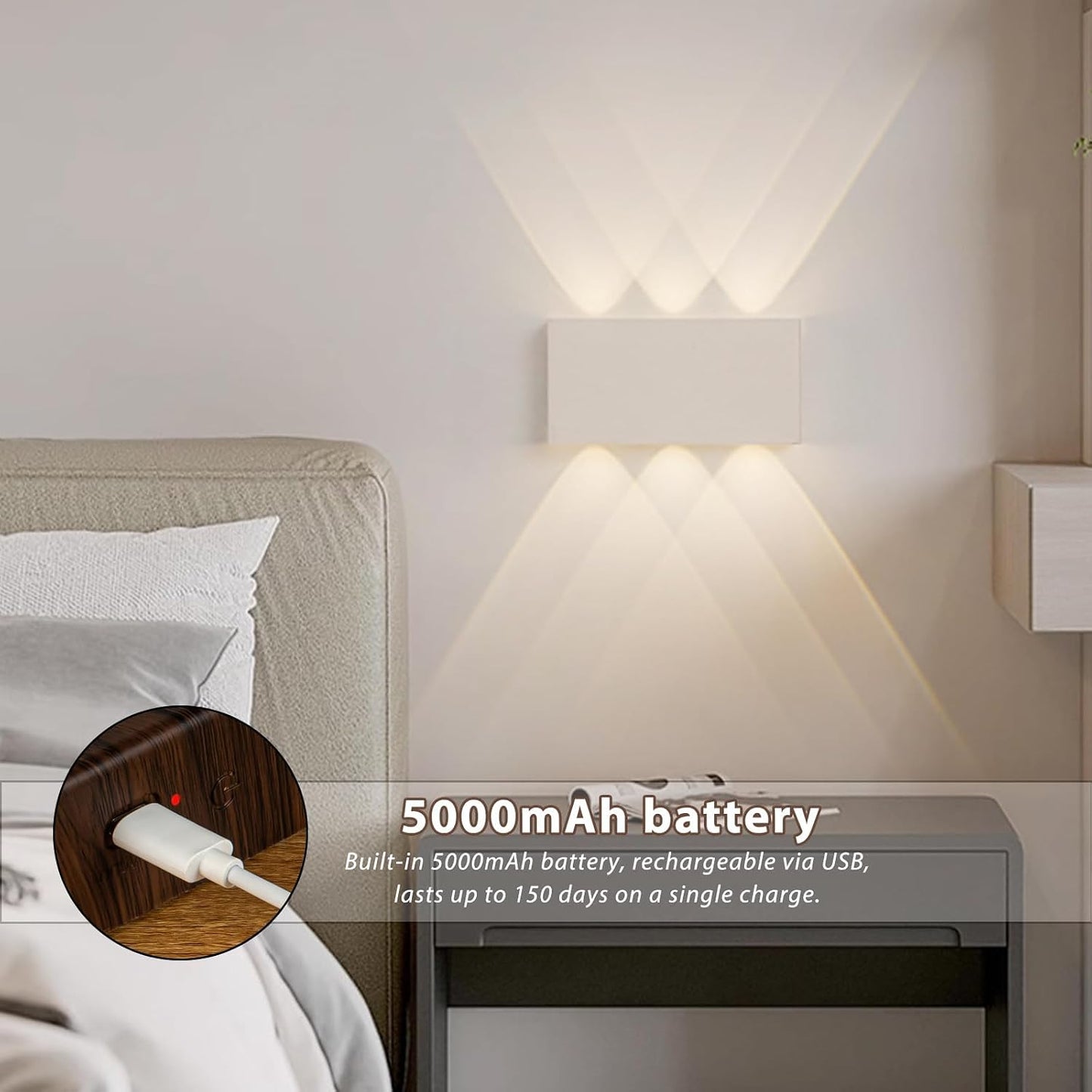 2 Pcs LED Magnetic Wall Sconce Lights,5000mAh Wireless Bedside Wall Light USB Rechargeable Reading Wall Lamp,3 Lighting Colors And Dimmable Battery Operated Wall Sconces (Walnut color, 2 pcs)