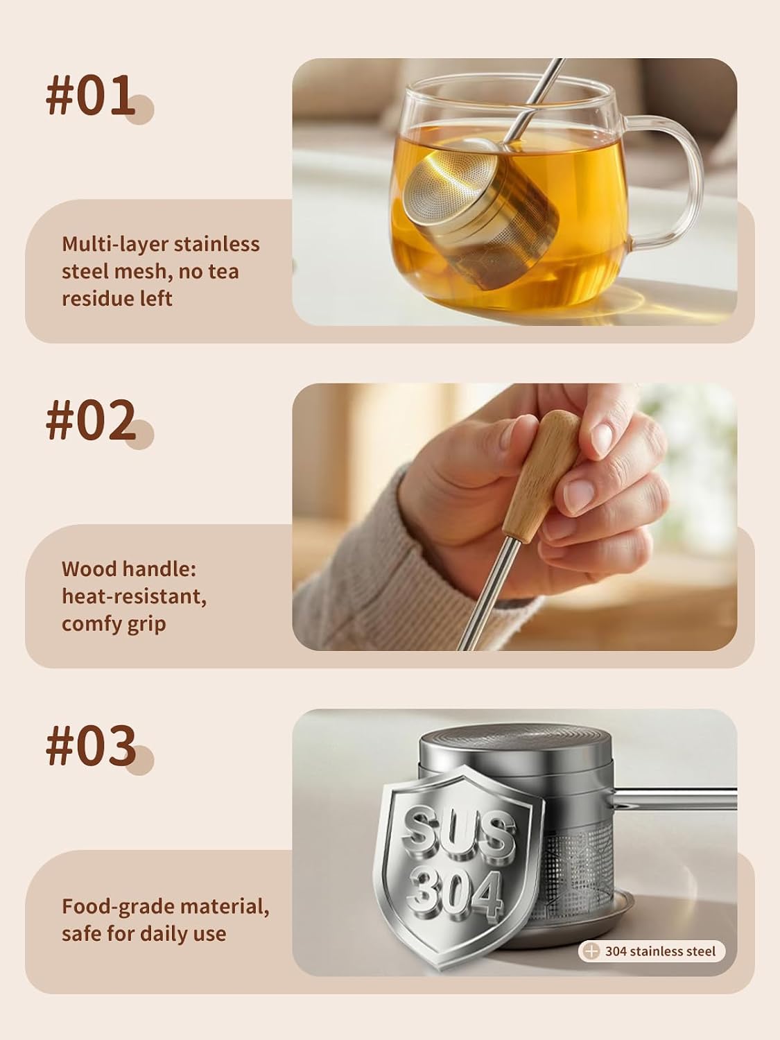 Tea Infuser for Loose Leaf Tea, Tea Scoop Infuser Fine Mesh Tea Strainers | 2-in-1 Tea Scoop & Tea Filter with Long Handle, Extra Fine Mesh Loose Leaf Tea Steeper, Tea Ball for Cup, Mug, Teapot, Kettle