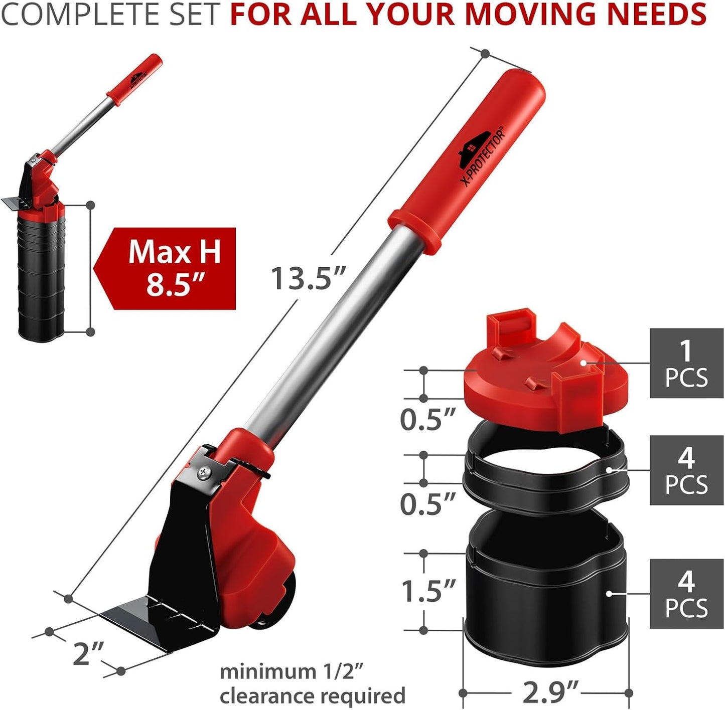 X-Protector Furniture Lifter Tool - Premium Furniture Jack Lifting Tool | Lift Furniture Easily - Appliance Lifter with 4.3" Adjustable Height - Ideal Jack to Lift Furniture Easily with No Effort