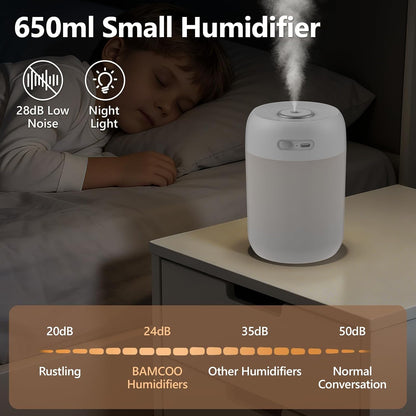 Portable Small Humidifier, 650ml Plant Humidifier, Blue | 7 Colors&Warm Light, Mini Humidifiers for Plants, Bedroom, Office, Dsektop