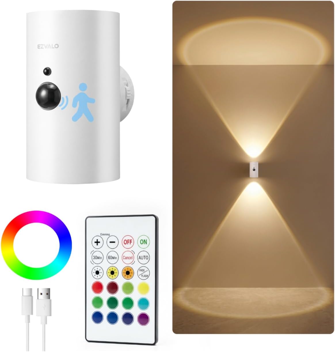 EZVALO Motion Sensor Wall Lights with Remote, Gold Sconces Wall Decor