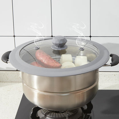 Vented Tempered Glass Universal Lid for Pot Pan Skillet with Heat Resistant Silicone Rim Microwave Splatter Lid Cover Microwave Safe Fit 11.5" 12" 12.5" Cookware, Dishwasher Safe Black