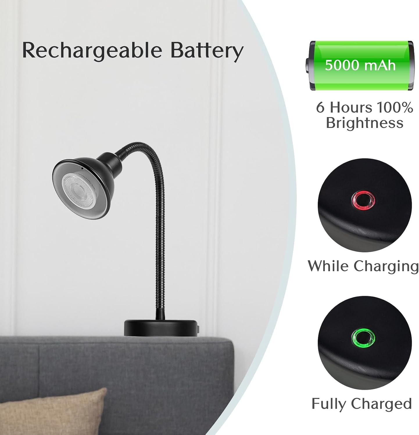 Solfres Patented Innovative Design Headboard Reading Light. No Drilling Golden Book Light for Bedtime Reading. Dimmable LED Book Reading Lamp with Bulb. Movable & Flexible, Black
