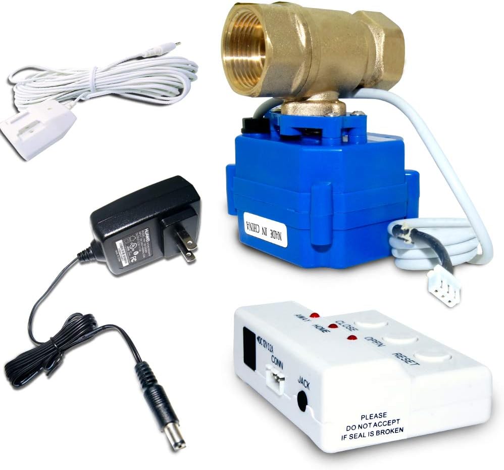 E-SDS Automatic Water Leak Detector with Shutoff Valve, Sounds Alarm | Water Leak Shut Off Valve System for Pipes 3/4 NPT, Flood Prevention for Laundry,Water Heaters and More