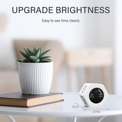 Rotating Pomodoro Timer 5, 25, 10 30,60 Mins Preset Stopwatch, Desk Flip ProductivityTimer, ADHD Tool Hexagon, Vibration/Mute/Alarm, for Work, Study, Back to School, Kitchen, Black