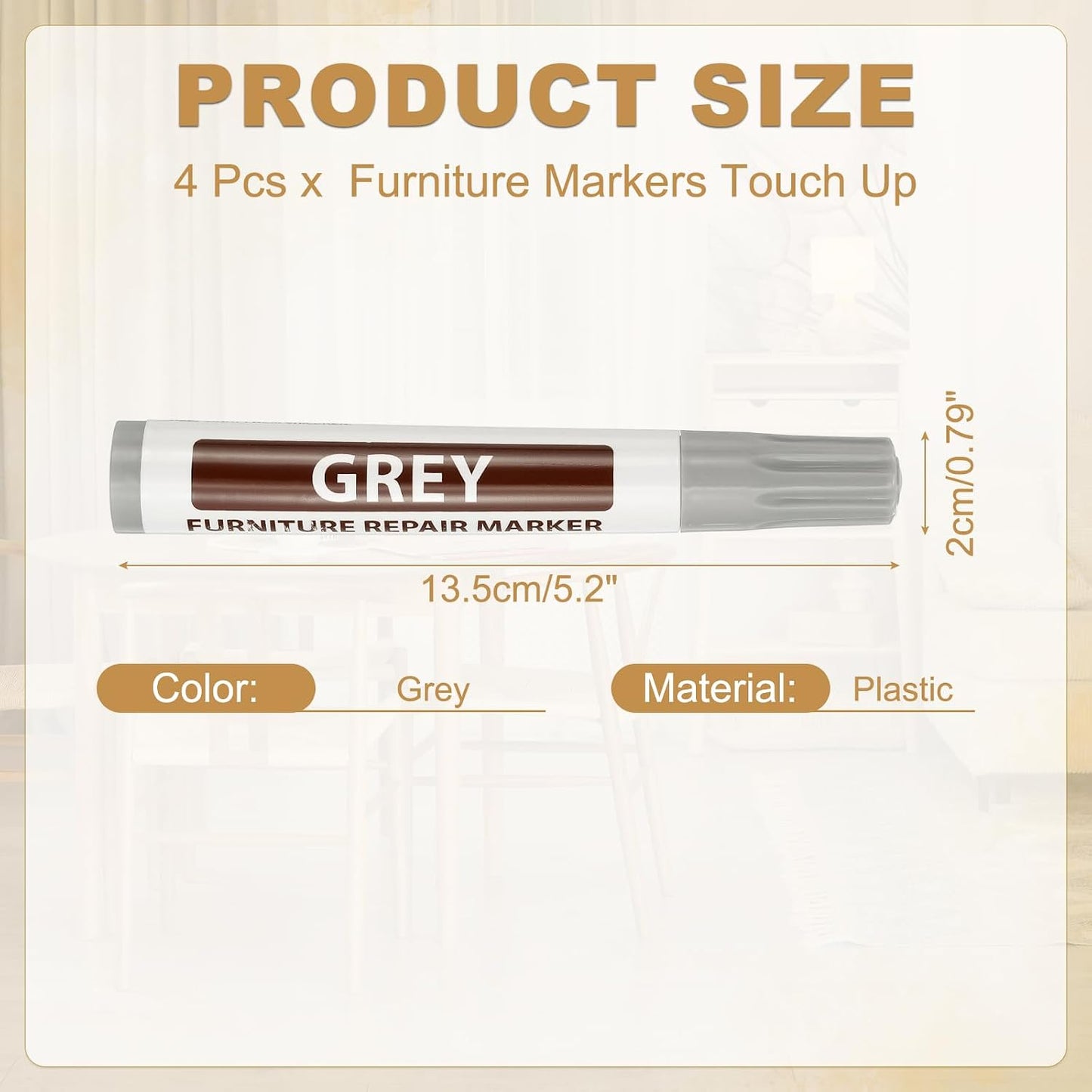 PATIKIL 4Pcs Furniture Markers Touch Up, Furniture Repair Kit Wood Markers for Scratches Wood Floor Holes Tables, Grey