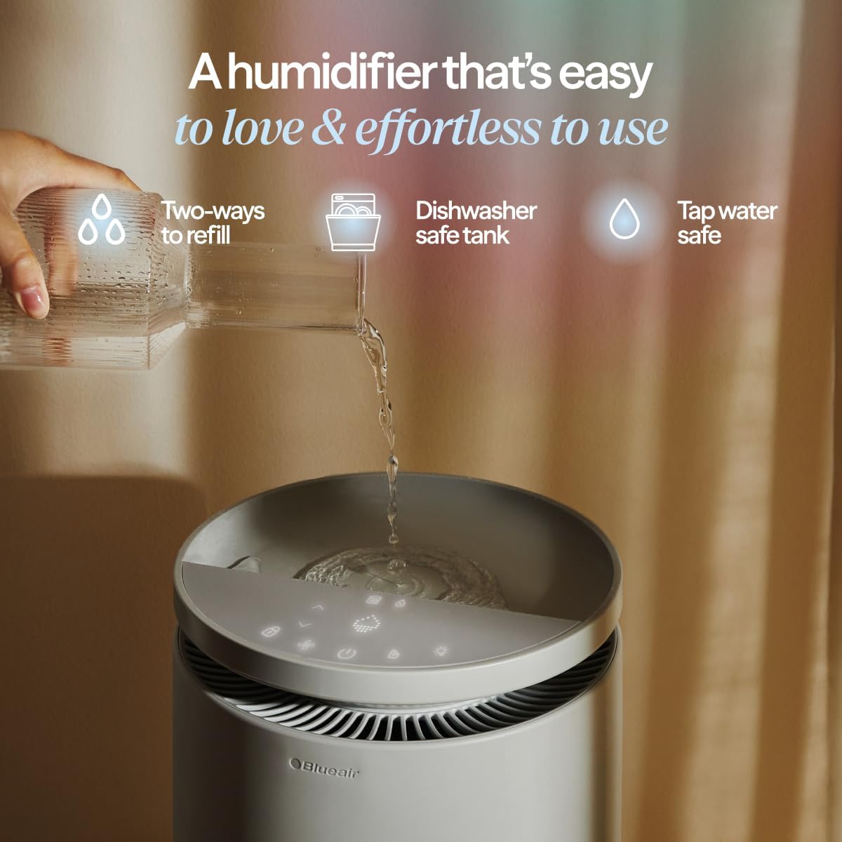 BLUEAIR 3.8L Top-Fill Humidifiers for Bedroom, 1 Gal, DreamWell H38i Grey