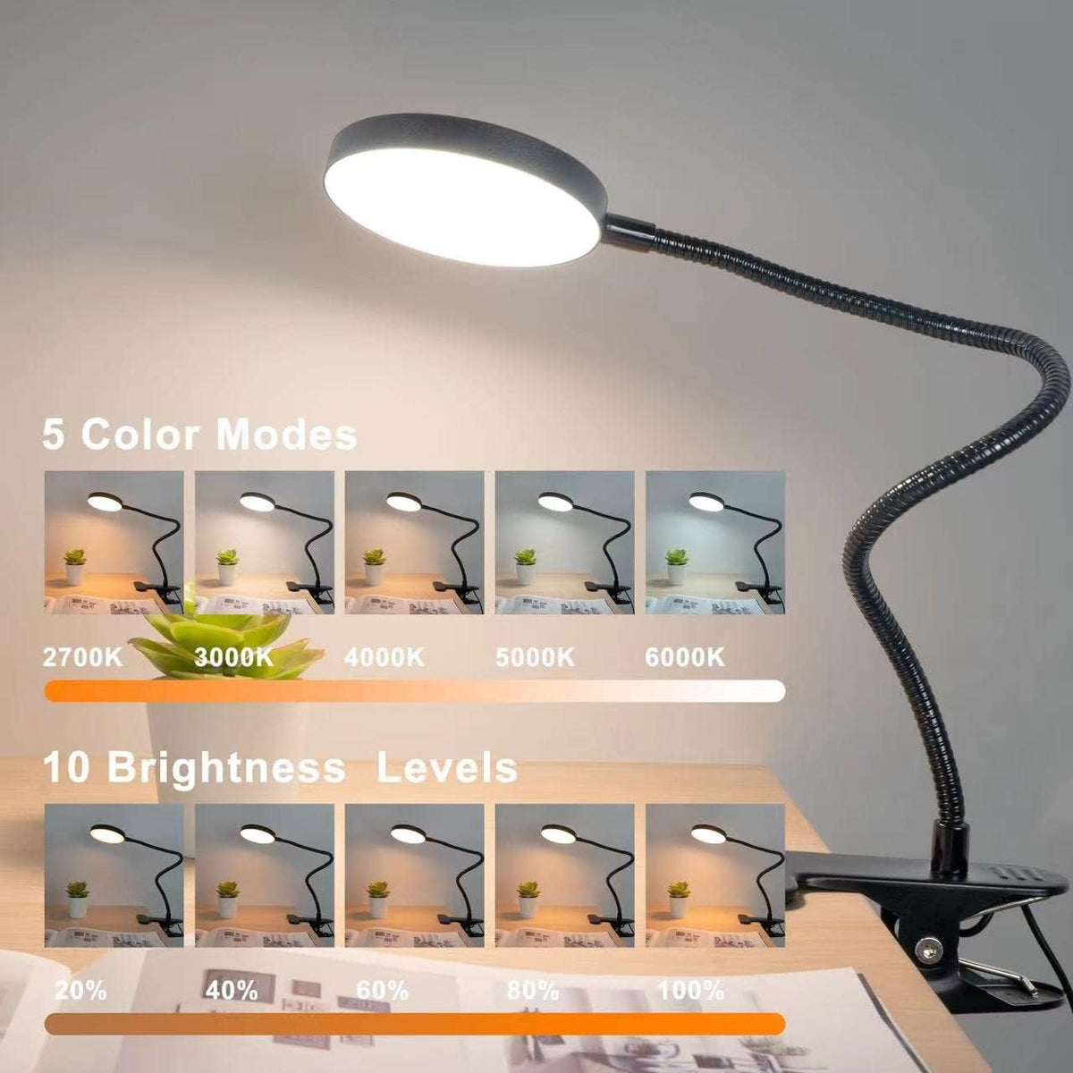 LiFMIRA Bed Lamp Clip on Light 8W 66 LED Reading Light for Bed White