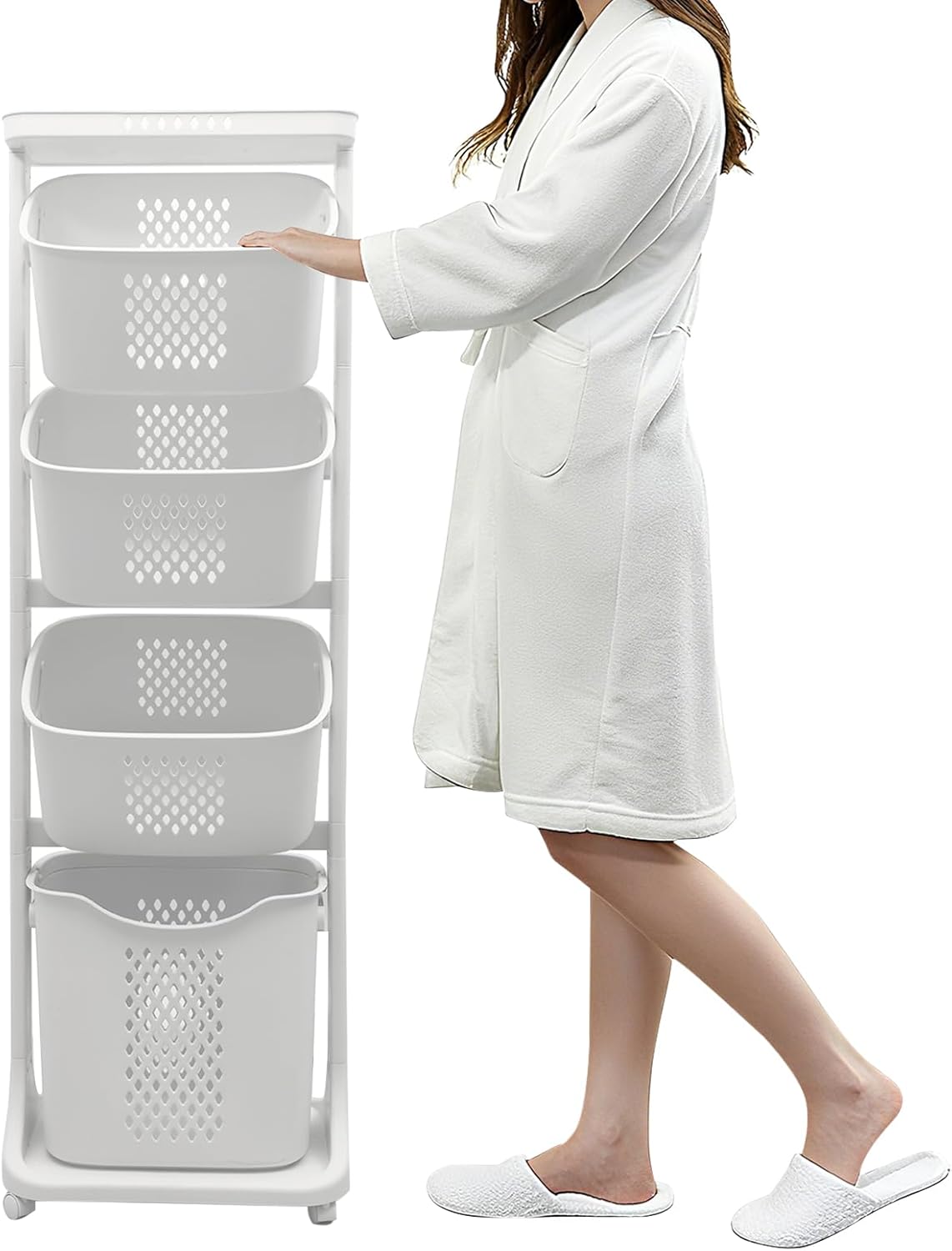 BAOKALER 4-Tier Laundry Hamper Sorter, Vertical Laundry Baskets with Wheel | Rolling Stackable Laundry Cart Removable, Organizer and Storage for Small Space, Dorm, Closet, Bathroom