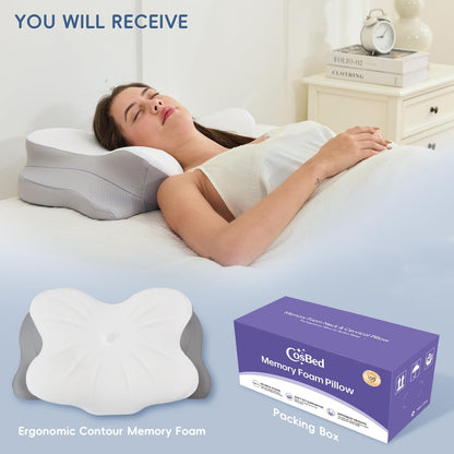 Cervical Neck Pillow,Memory Foam Pillow with Dual Height, Grey