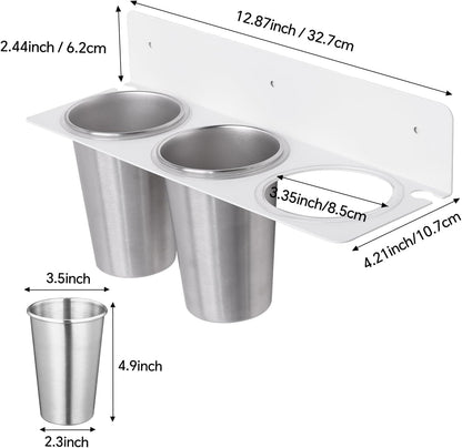 Hair Tool Organizer Wall Mount, Stainless Steel Hair Tool Holder with 2 Heat-Resistant Cups, Curling Iron Holder for Vanity, Hot Tools Organizer with PVC Ring,Hair Dryer Holder for Bathroom, BANJEKT