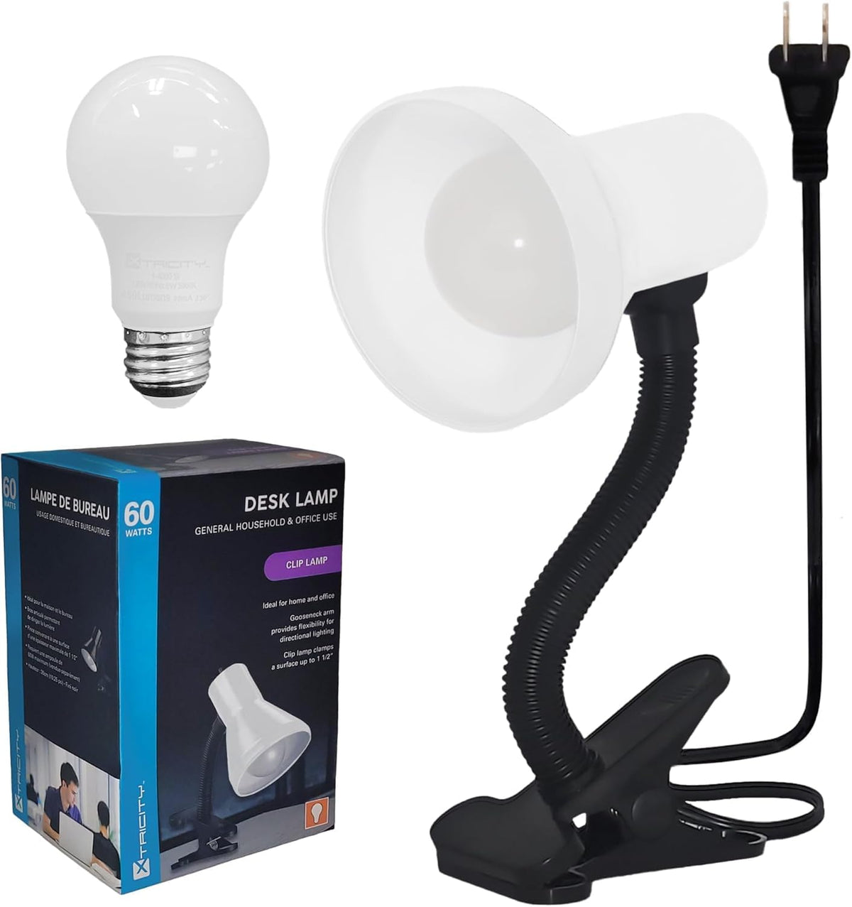 Xtricity LED Clip on Desk Lamp with 360° Flexible Gooseneck, White Finish